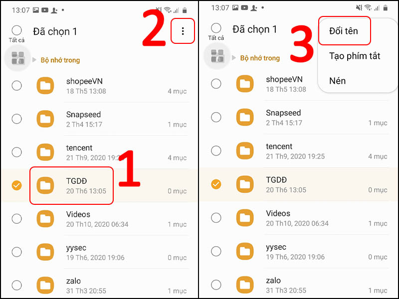 Đổi tên để ẩn folder